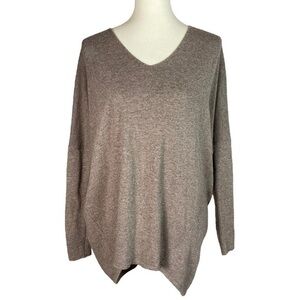 Michael Farrell Gray Taupe Cotton Angora Boyfriend Sweater V-Neck - Size M/L